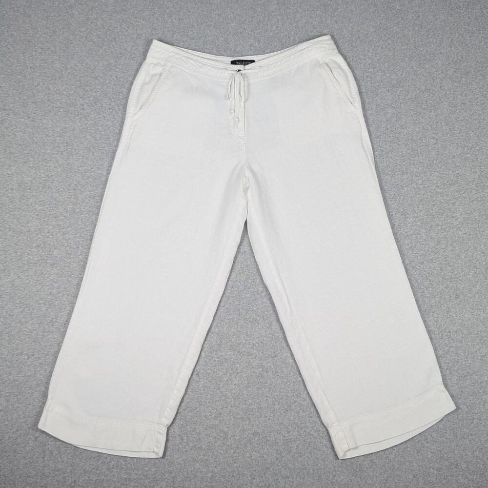 Talbots Pure Irish Linen Pants Womens 12 Wide Leg Cropped Coastal Beachy Boho
